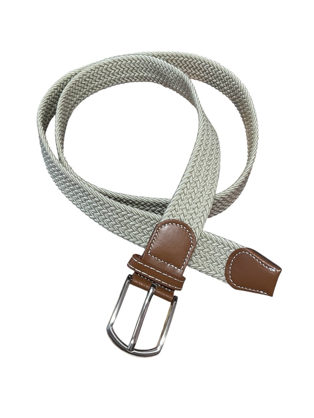 Mens Braided Woven Elastic Canvas Faux Leather Stretch Belt Size 42 - NWOT